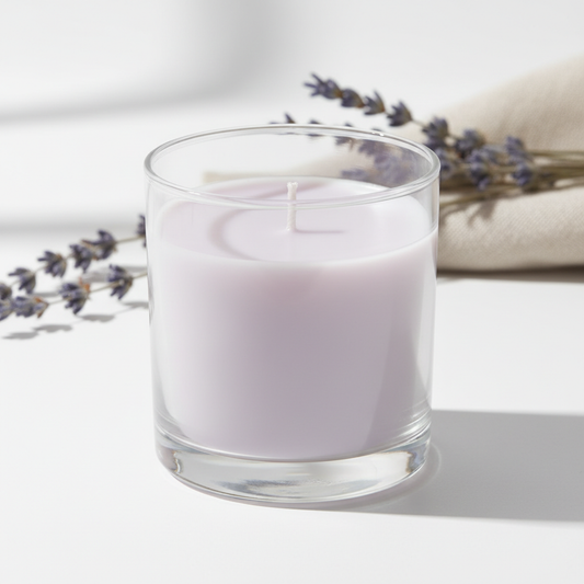 Clear Glass Candle Jar – Lavender, Linen & Cotton